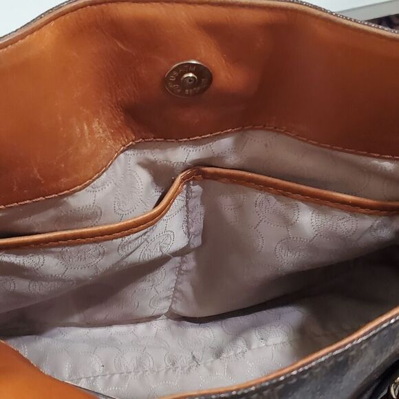 Michael Kors Hamilton bag Satchel Brown Logo Canvas Gold Chain Lock Shoulder - Picture 12 of 12